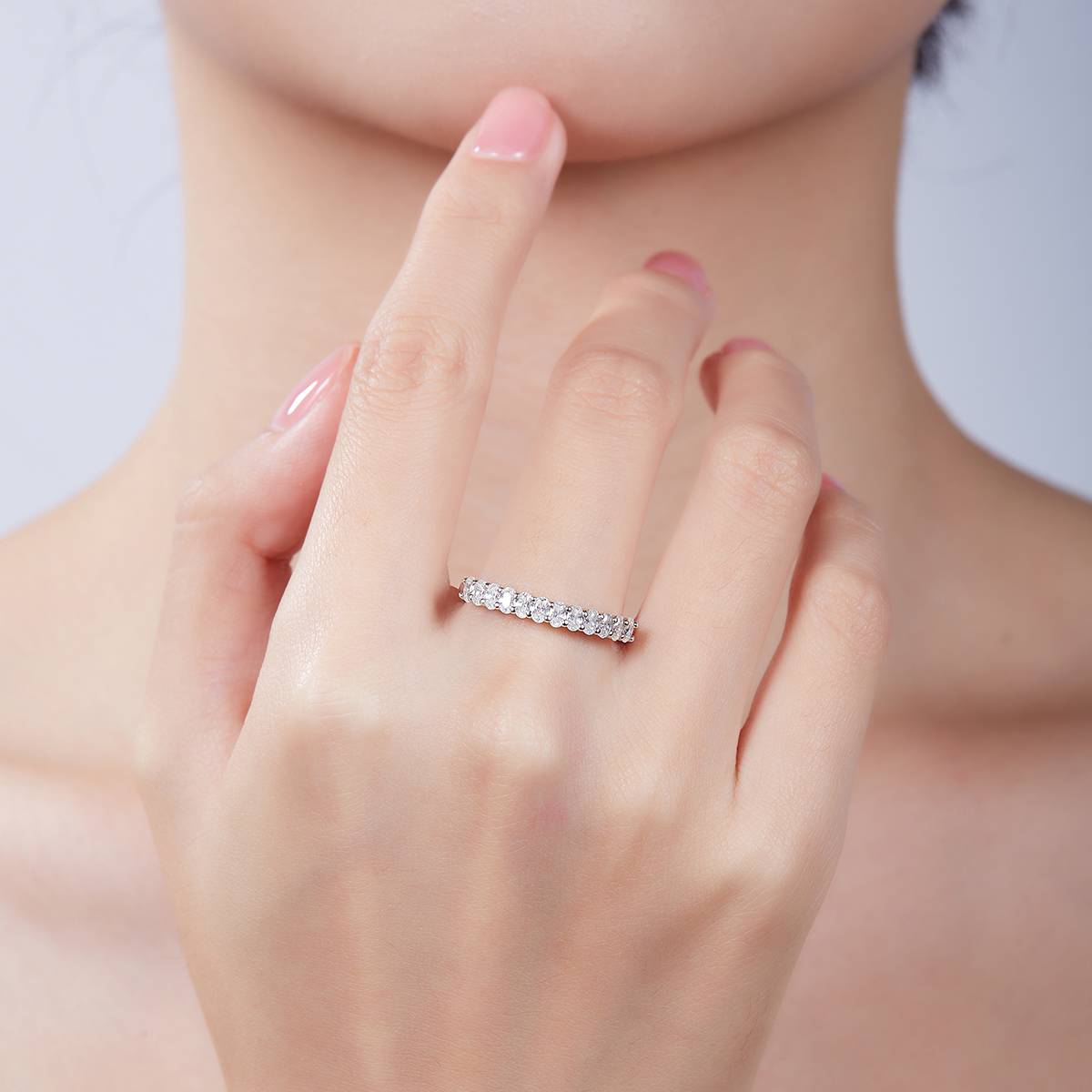 Oval S925 Silver Plated Platinum Moissanite Women's Ring 1.0 Carat D-Class